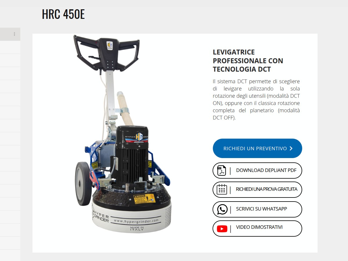 Livellatrice professionale per pavimenti Hyper Grinder HRC E: tecnologia DCT per levigatura e lucidatura di precisione